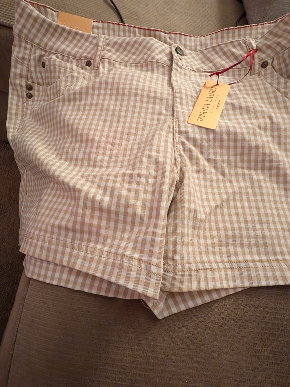 Sabrina Lauren Perfect Fit Ultra Soft Stretch Gingham Skort Brown & White Waist
